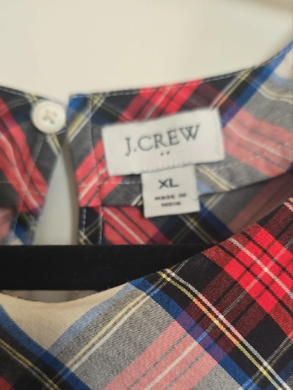 J. Crew Pink, Red & Blue Plaid Puff Sleeve Top Sz XL